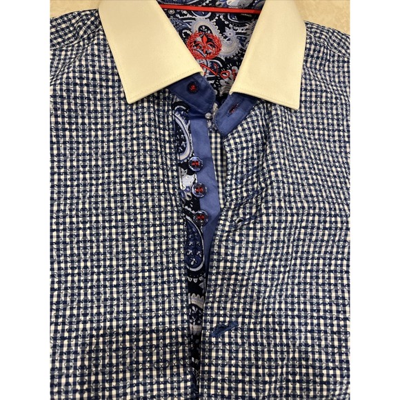 Au Noir Men's Shirt Button Up Long Sleeve Size 1 Blue And White Design - Picture 3 of 6